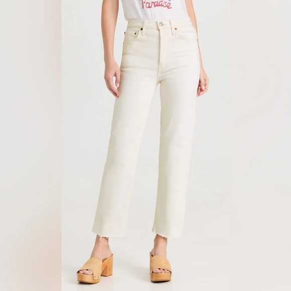 Re/Done 70s stovepipe vintage white raw hem ankle jeans $265 - Picture 1 of 9